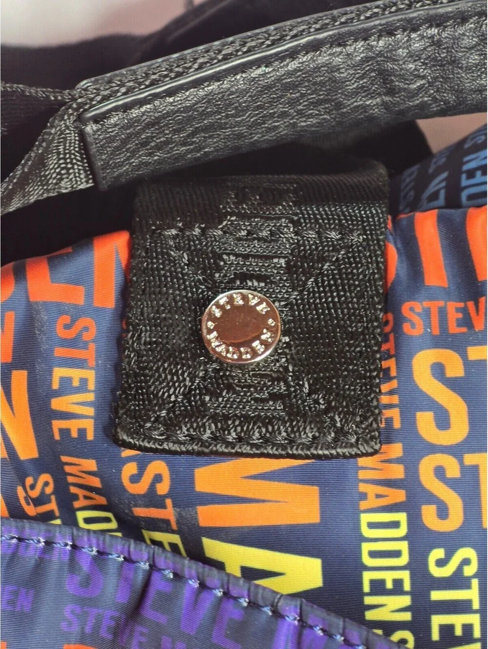 Steve Madden Multicolor Logo Print Crossbody Bag Black Faux Leather Purse Unisex